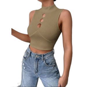 Cut Out Mock Neck Crop Tank Top Size S